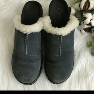 Clark’s Bendable Suede Shearling Mules